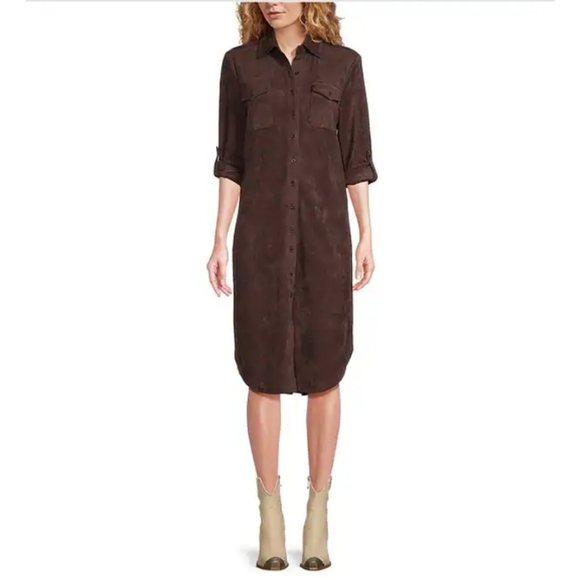 Reba Faux Suede Long Shirt Dress Size Large EUC - Picture 1 of 13